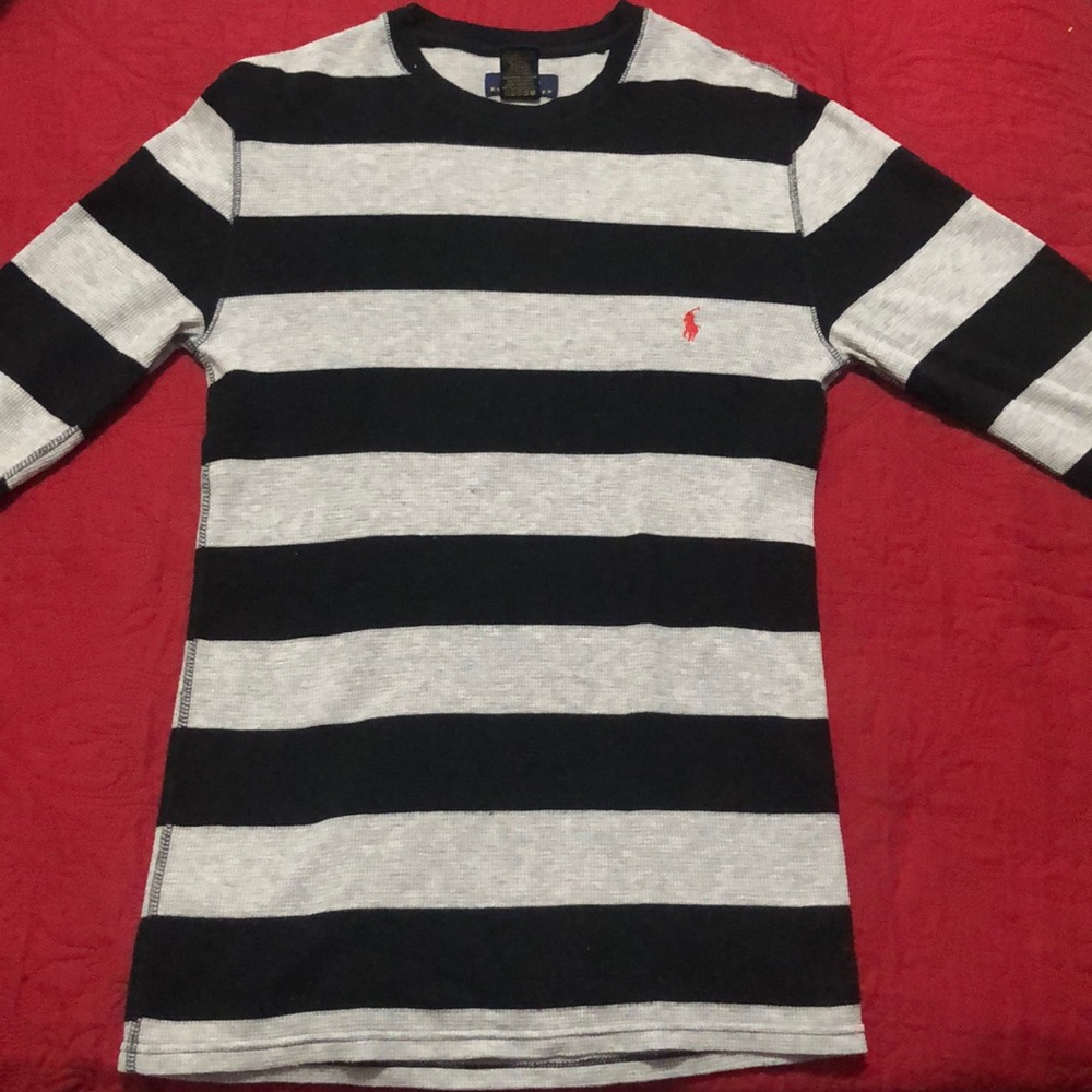 Polo Ralph Lauren Gray and Black Striped Waffle Knit Sleepwear